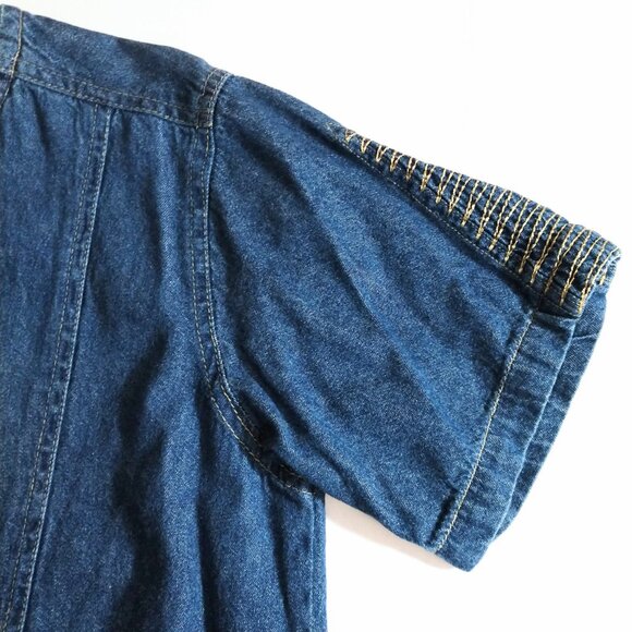 Mira Max Women's Blue Jean Embroidered Short Sleeve Button Up Shirt S Small - Picture 4 of 7